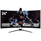 Gawfolk PC-Monitor Ultra Large 34 Zoll 1500R gebogen 144Hz Gaming Computer Monitor, 21:9 UWQHD (3440 x 1440), Adaptive Sync, HDR, 178 ° Blickwinkel, HDMI, DisplayPort, VESA 75 x 75 mm, Schwarz