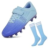 JABASIC Fussballschuhe Kinder Firm Ground Football Schuhe Jungen Mädchen Fußballschuhe mit Fußball-Socken (27EU,Blue/Purple)