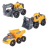 Dickie Toys - Volvo Baustellenfahrzeuge ab 3 Jahre (3 Stück) - Construction Set mit 3 Spielzeugautos (Bagger, Radlader, Kipplaster) für Kinder, je 16 cm, Autos mit Freilauf und beweglichen Teilen