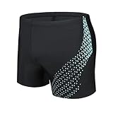 AMZSPORT Badehose Herren Kurz Schwimmhose Eng Wassersport Badeshorts mit Tunnelzug, Schwarz M