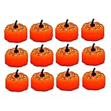 KESOTO 12 Halloween Kürbis Teelichter für Die Innenraumgestaltung, LED Teelichter in Orange, Style B