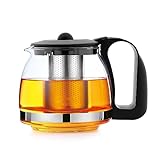 T24 Teekanne aus Glas mit Siebaufsatz Hitzebeständig herausnehmbaren Edelstahl Filter Sieb, Glasteekanne mit Teesieb & Überhitzungsschutz, Ideal zur Zubereitung von Losen Tees, Teapot (1250 ml)