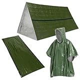 3-in-1 Outdoor-Notfall-Überlebens-Sets,3-in-1 Outdoor- Thermo-Regenmantel,Schlafsack,Zelt-Set für Outdoor-Camping,Outdoor-Überlebensausrüstung,3-in-1 Outdoor-Notfall-Survival-Kits(Olivgrün)