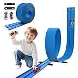 Autorennbahn Rennbahn 4.5M für Hot Wheels, Flexible Rennstrecke Auto Autorennbahn Rennbahn Spielzeug ab 3 4 5 6 Jahre,Rollt Auf Tragbare Dual Rennstrecke Bahn für 1/64th Autos