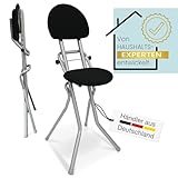 ELONEO Sitzhilfe, Bügelstehhilfe rückenschonend, rutschfest u. platzsparend, 3-Fach höhenverstellbar (58-65 cm), mit Rückenkissen, belastbar bis 120kg, Silber 45 x 98 x 47 cm