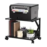 2-Ebene Druckerständer, Druckertisch mit arretierbaren Rädern, mobiler Druckerwagen, Druckerhalter Industrie-Design, Drucker Stand für Büro, Zuhause, Schule, Fax, Kopierer, Scanner (Schwarz)