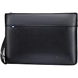 Leathario Handgelenktasche Herren Echtleder, Vitage Handtasche für Handy, ideal für Reisen Festival Herrenhandtasche Schwarz