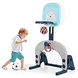 Hadwin Kinder Basketballkorb Set, 3 in 1 höhenverstellbarer Basketballständer & Fußballtor & Wurfspiel für Kleinkinder, Sport für Jungen und Mädchen, Indoor geeignet