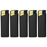 5 Feuerzeuge Schwarz Matt Slim Line Feuerzeug mit Normalflamme Soft Flame Gas wiederbefüllbar Flammenstärke regulierbar seidig gummierte Oberfläche
