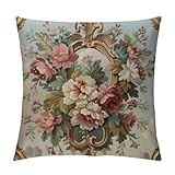 Kopfkissenbezug Antiker Französischer Aubusson-Teppich Mit Rosenblüten 2Er Set Waschbar Dekokissen Für Sofa Auto Heimdekoration