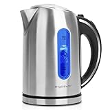 Aigostar King - Wasserkocher Edelstahl 1,7 liter, Elektrischer Wasserkocher mit Kalkfilter, LED Beleuchtung Wasserstandsanzeige, 2200 Watt, Verdecktes Heizelement, Abschaltautomatik, BPA frei