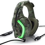 CSL - kabelgebundenes USB Gaming-Headset, Over-Ear Kopfhörer mit Mikrofon, 50mm Lautsprechern, Plug & Play, für PC, Laptop, Spielekonsole, Camouflage