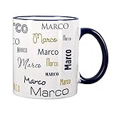 Herz & Heim® Namenstasse in verschiedenen Schriftarten 300 ml aus Keramik mit Farbauswahl Dunkelblau