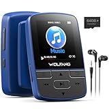 WOLFANG 64 GB MP3-Player mit Bluetooth 5.3, Sportclip, Mini-Größe, Gewicht 28,3 g, HiFi-Lautsprecher, FM-Radio, Diktiergerät, Kopfhörer im Lieferumfang enthalten