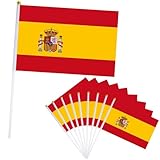 10er Spanien Flagge Klein Spanien Fahne 21x14cm,Oly Flagge Spanien Handflagge Spanien Fanartikel Mini Spanisch Handgehaltene Flaggen für Oly Deko 2024,Euro Fußball Party EM Deko 2024