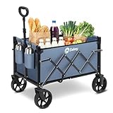 Sekey Bollerwagen Faltbar Klein 80KG, Handwagen Klappbar, Faltbarer Einkaufswagen Campingwagen mit Höhenverstellbarem Griff, Leicht & Platzsparend & Stabil, Mini 4029, Blau