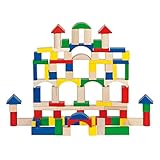 goki 58669 Bausteine aus Holz, 100-teilig, bunt & Natur, Bauklötze für Kinder, fördert Kreativität & Motorik, mit praktischer Aufbewahrungstrommel