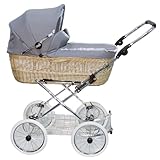 EICHHORN Kinderwagen Weidenkorb - Kinderwagen aus echter Weide, handgeflochten, Korb Natur, Stoff Grau
