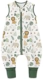 Chilsuessy Baby Schlafsack mit Füßen 1.5 Tog Ganzjahres Schlafsack Babyschlafsack mit Beinen Schlafstrampler für Jungen Mädchen, 1.5 Tog/Löwenwald, 90cm/Baby Höhe 100-110cm