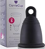 CarrieCup Menstruationstasse klein, Made in Germany inkl. Beutel - BPA-frei, Alternative zu Tampons und Binden, silikonfrei, Menstrual Cup schwarz