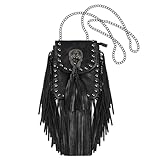 YJZQ Damen Quaste Kette Umhängetasche PU Leder Umhängetasche Kettentasche Vintage Strandtasche mit Quaste Handtasche Crossbody Tasche für Damenreisen und Urlaub