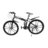 26 Zoll Klappbar Mountainbike mit Top-Konfigurationen, 21 Gang-Schaltung Premium Mountainbike Erwachsene Fahrrad Jugend Mountainbike mit Carbon Stahl Scheibenbremsen Übergroße-Reifen (Schwarz & Weiß)