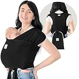 KeaBabies Tragetuch Baby Neugeboren - D-Lite Elastisches Baby Tragetuch Neugeborene, Einfach Anzuziehen Babytrage Neugeborene Ab Geburt, Ring-Trage Babytragetuch Ohne Binden (Trendy Black)