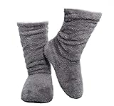 FRALOSHA Herbst und Winter Damen Korallen Samt Schön Modisch Innen Hausschuhe Bodenschuhe Warm Bleiben Bequem Weich Ruhig Stiefel (27CM, Grau)