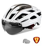 Shinmax Fahrradhelm Herren Damen Fahrradhelm mit Visier Magnetische Abnehmbarer Schutzbrille Fahrradhelme mit Licht Erwachsene Rennrad Einstellbarer Atmungsaktiv Sicherheitsschutz MTB Helm