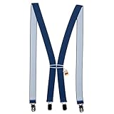 Zukunftsenkel Hosenträger 4 Starke Clips X-Form 2,5cm Breite Herren Damen Skihose Arbeitshose Verstellbar und Elastisch Fasnacht H-Form (Dunkelblau)