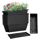 Wensdr Rechteckiger Pflanzkasten mit Ablauflöchern und Tabletts, für Gemüse, Blumen, Pflanzgefäße für Fensterbank, Garten, Balkon, schwarz, 12 Stück