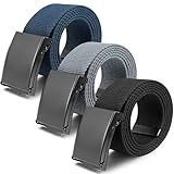 Yamitora 3 Stück Gürtel Herren, Blau Schwarz Grau Verstellbarer Arbeitsgürtel Herren, 128 x 3.8cm Gürtel Ohne Löcher, Stoffgürtel Herren Gürtel Herren Arbeitsgürtel für Geschäft Sport Lässig