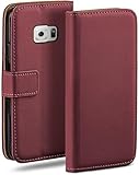 moex Book Case für Samsung Galaxy S6 Handyhülle mit Kartenfach, Hülle klappbar 360 Grad Schutzhülle, Klapphülle Flip Case Cover, PU Leder Handytasche Lederhülle, Weinrot
