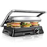 Aigostar Samson 30KLU- XXL Kontaktgrill Panini Grill,Sandwich Maker,2000 Watt, antihaft beschichtetes Edelstahl, 180 Grad aufklappbar, Temperaturkontrolle, EINWEGVERPACKUNG.