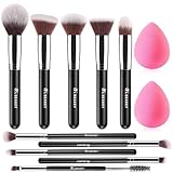 BEAKEY Pinselset Makeup Professionelles Foundation Make up Pinsel Set Premium Puderpinsel Lidschatten Blush Schminkpinsel Set Beauty Schwamm und Bürsteswaschener mit Eiform (10+2 Stück, Silber)