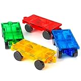 Magnetische Bauklötze Expansion Auto - 4 Grüne und gelbe magnetische Fliesen Auto Set Babyspielzeug, Magnet Bricks Truck Sensory Toys, Magnetic Construction Set für 3 4 5 6 + Jahre alte Jungen Mädchen