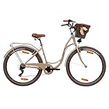 Goetze Mood Damen Citybike 28 Zoll | 18 Zoll Stahlrahmen | 7-Gang Kettenschaltung | V-Bremse | LED-Beleuchtung | Rattankorb | Gepäckträger | Komfortsattel | Tiefeinsteiger