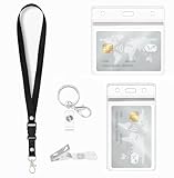 Ausweishalter mit Lanyard, Schlüsselanhänger, Clips, durchsichtige Kartenhalter, für Ausweishalter im Büro, in der Schule, für Ausweise, Kreditkarten, Ausweisclips, Passhalter (1 Set)