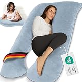 ELONEO Schwangerschaftskissen XXL, Seitenschläferkissen mit Bezug, Pregnancy Pillow extra groß in U Form, Stillkissen mit weichem, abnehmbarem und waschbarem Bezug, hellblau