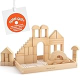 Merle Toys® Holzbausteine ab 2 3 4 Jahren, Bauklötze aus Holz, Montessori Kindergarten Spielzeug, Holzspielzeug, Lernspielzeug, Kreativ-Set aus 46 Bausteinen