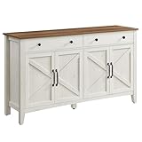 VASAGLE Küchenschrank, Sideboard mit Schubladen, Aufbewahrungsschrank mit Türen, verstellbare Ablage, Landhausstil, für Wohnzimmer Küche Esszimmer, 40 x 140 x 80 cm, vintageweiß-honigbraun BBK381W02