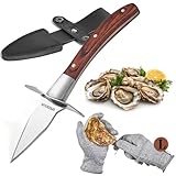 SPEENSUN Austernmesser,Austernmesser Und Handschuh,Austern Set mit Premium-Holzgriff,Edelstahl Austernöffner mit Handschuhe mit Schutzstufe 5 (L) Oyster Messer