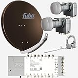 Fuba Sat Anlage 16 Teilnehmer - 2 Satelliten (z.B. Astra/Hotbird) | Satellitenschüssel Komplettset - DAA 850 B Sat-Schüssel 85cm Alu braun + 2X LNB + Multifeed + Multischalter 16 Teilnehmer