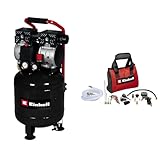 Einhell Kompressor TE-AC 24 Silent (750 W, max. 8 bar, 24 l-Tank, 135 l/min Ansaugleistung, Manometer, Schnellkupplung, ölfrei, inkl. 15-tlg. Druckluftset mit Tasche)