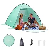 Strandmuschel Pop Up Strandzelt Automatisches Strand Camping Zelt 2-3 Personen/2-4 Personen UV-Schutz 50+ Extra Light Tragbar Sonnenschutz Zelt für Familien Camping Strand Garten (Grün, 2 Personen)