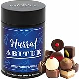 Hallingers Hurra! Abitur - Manufaktur Pralinen handmade ohne Alkohol aus Edelkakao Schokolade Geschenk zum Schulabschluss (Dose) - Geschenk im Sommer & als perfektes Grillgeschenk | Geburtstag Glückwu