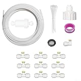 Outdoor Pool Misting Cooling System, 10.0 m Garten Sprühschlauch Kit, mit Messingdüsen UV-beständiger Schlauch, für Terrasse Hinterhof Temperaturkontrolle (Weiß 10m 10 Kopf)