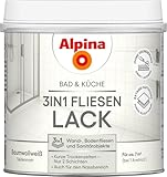 Alpina Bad & Küche 3‑in‑1 Fliesenlack Weiß – direkt auf Fliesen, Bad & Dusche, ohne Grundierung – extrem haltbar, wasser‑ und reinigungsbeständig - 0,5L