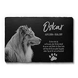 CHRISCK design Grabplatte Hund und Katze aus Schiefer mit Gravur & Foto | Wetterfester Gravurschutz! Katzen - Hunde Gedenkstein mit Bild & schönen Motiven | Grabstein Tiergrabstein draußen 30x20 cm