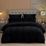 YASMENG Bettbezug aus Flanell, 200 x 200 cm, Winter, warm, schwarz, Fleece, Bettwäsche, Flanell, weich, flauschig, für Doppelbett, mit Reißverschluss und Kissenbezügen, 65 x 65 cm